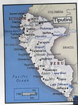 map of Ecuador showing Tiputini Biodiversity Station
